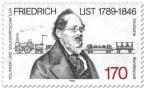 Briefmarke: Friedrich List (Volkswirt) vor Eisenbahn