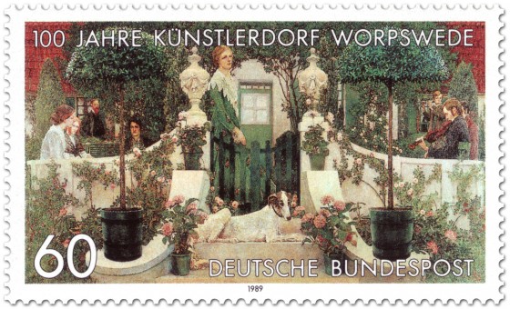 Briefmarke: Sommerabend in Worpswede (von Heinrich Vogeler)