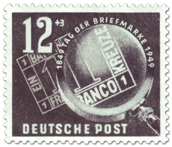 Briefmarke: Tag der Briefmarke: Bayern Einser unter Lupe 